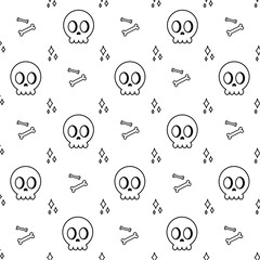 Bones skulls seamless pattern. Halloween line art