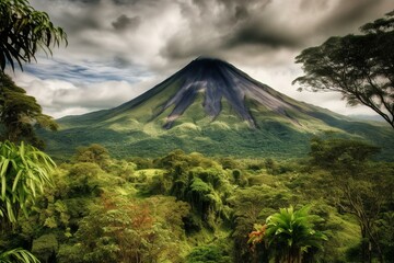 A stunning view of Arenal Volcano in Costa Rica. Generative AI - obrazy, fototapety, plakaty