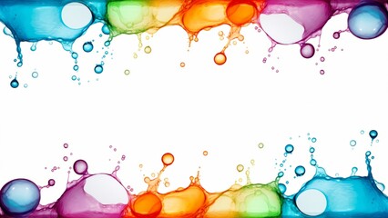 Frame made of rainbow colored water drops splashes, colorful liquid fluid, isolated on white background
