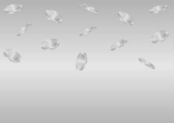 Silver Coins Falling or Flying. Silver Coins on Silver Background. Rich and Wealth Concept. Vector Illustration. 