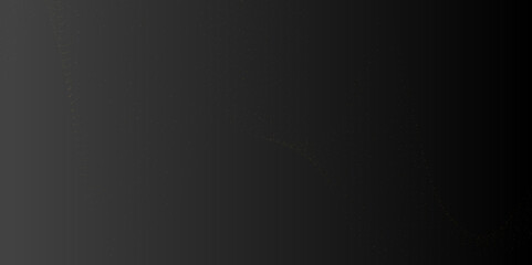 Abstract flowing golden dots particles wave curved lines on black background. Golden halftone gradient smooth curve line shape. Design for frequency sound, technology, science, banner, business.