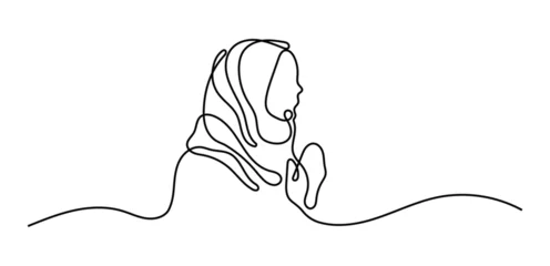Fotobehang Beautifull Hijab Woman Praying Oneline Continuous Single Line Art Editable Line © Red