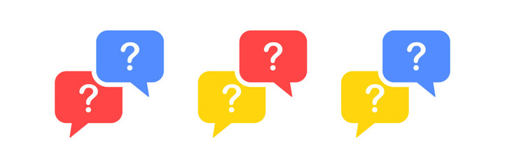 Question mark icon. Question speech bubble symbol. Help message signs. Explain symbols. Ask icons. Problem support. Vector sign.
