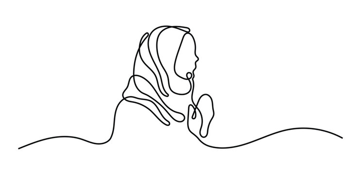 Beautifull Hijab Woman Praying Oneline Continuous Single Line Art Editable Line