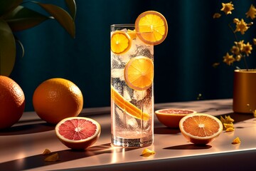 refreshing drink with sliced citrus fruit. Generative AI
