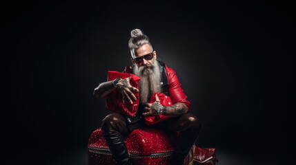 Naklejka premium Santa claus rocker in tattoos Ai