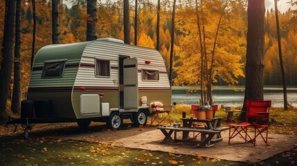 Camping trailer in nature
