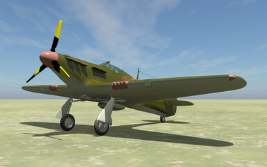 Britisches Jagdflugzeug aus dem zweiten Weltkrieg auf einem Flugfeld