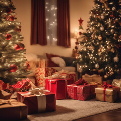 Fototapeta na wymiar Unwrapping Holiday Magic: A Glimpse into the Spectacular World of Christmas Gifts Beneath the Tree!