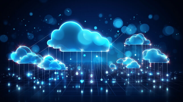 Cloud computing technology concept. Vector illustration. Abstract blue background with clouds