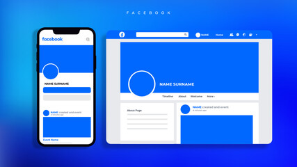 Facebook Desktop and Mobile Mockup - obrazy, fototapety, plakaty