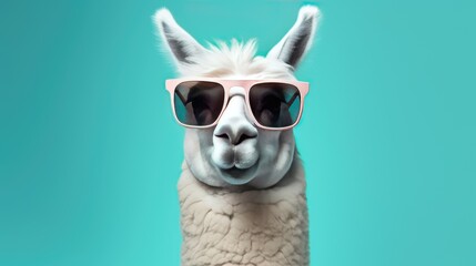 Cool llama with glasses - obrazy, fototapety, plakaty