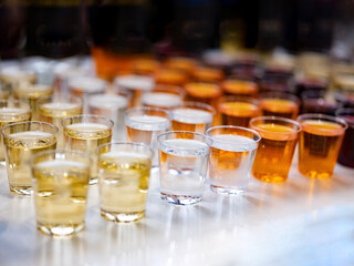 Assortiment of Strong alcoholic drinks, hard liquors spirits