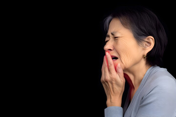 Asian elder woman suffering from toothache
