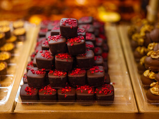 Various of Handmade praline chocolate. Sweet food dessert
