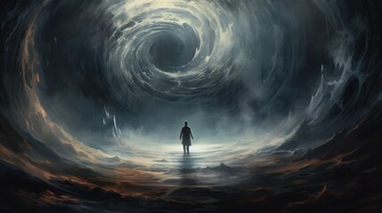 A man standing in front of a vortex, AI - obrazy, fototapety, plakaty