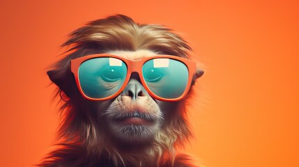 Cool monkey with glasses - obrazy, fototapety, plakaty