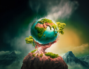 Planet Earth, with smoke emanating from its surface, grappling with global warming, environmental destruction