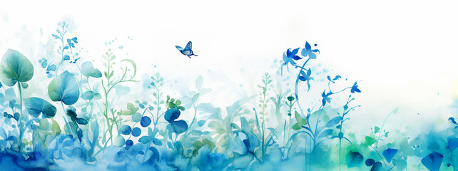 WATERCOLOR ABSTRACT BACKGROUND WITH FLOWERS, HORIZONTAL IMAGE. legal AI