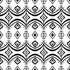 Ikat ethnic black and white pattern traditional Design for background,carpet,wallpaper,clothing,wrapping,fabric, illustration.embroidery style.