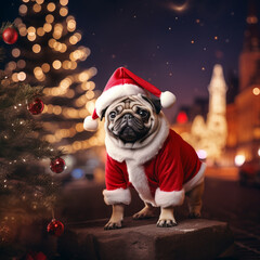 Dogs celebrating Christmas, from various breeds and locations
