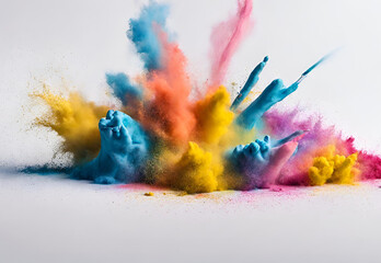 Splashing colorful powder on frame on white background.AI generative