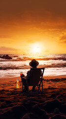 Fototapeta na wymiar Man drinking beer alone on the beach