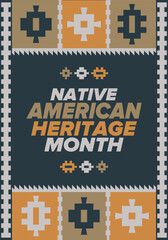 Native American Heritage Month in November. American Indian culture. Celebrate annual in United States. Tradition pattern. Poster, card, banner and background. Vector ornament, illustration