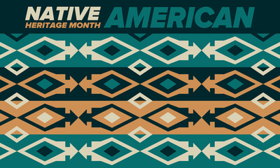 Native American Heritage Month in November. American Indian culture. Celebrate annual in United States. Tradition pattern. Poster, card, banner and background. Vector ornament, illustration