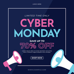 cyber monday neon banner flyer shopping sale social media ads template layout vector design