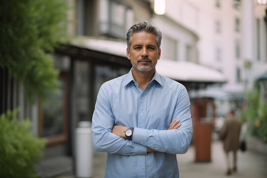 Portrait of handsome mature businessman standing with arms crossed and looking at camera
Edit Image
