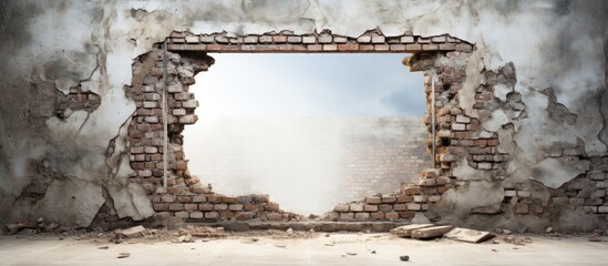 Wall undergoing removal of door and window and in the process of being bricked up - obrazy, fototapety, plakaty