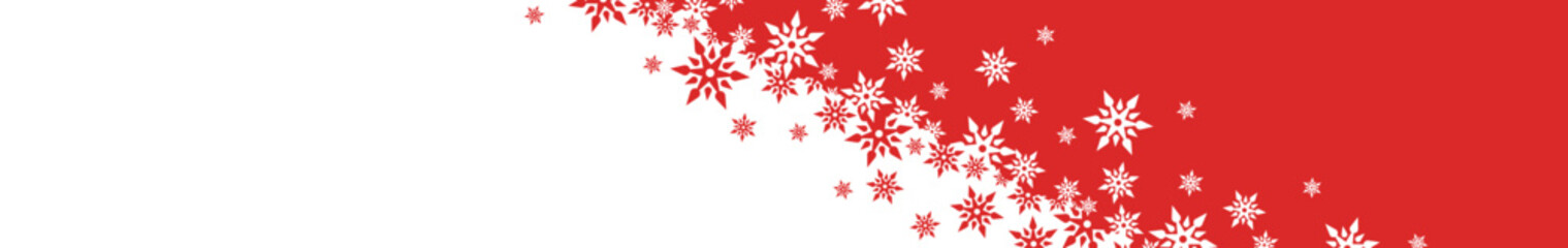 Naklejka na ściany i meble Horizontal banner with white and red Christmas symbols. Christmas snowflakes. Winter background with place for text. Flat style. 