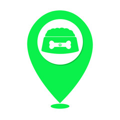 green dog food bowl and bone location icon