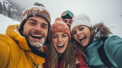 Group of friends is having fun during the winter