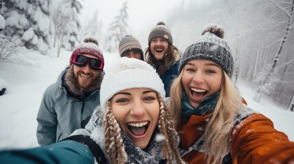 Group of friends is having fun during the winter