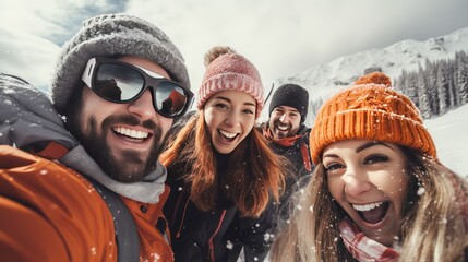 Group of friends is having fun during the winter