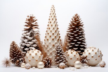 Fototapeta na wymiar Cones and Christmas tree on white. Composition