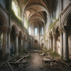 Fototapeta premium Interior of an abandoned and ruined church