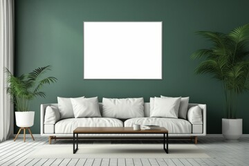 Blank picture frame mockup on a wall. Square orientation. Artwork template in interior design