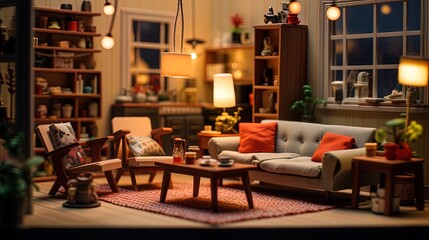 Fototapeta na wymiar Miniature modern living room, AI generative