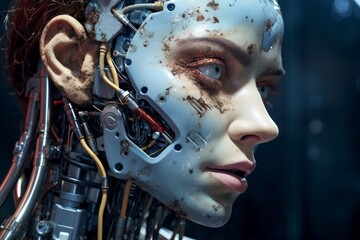 The Accomplished AI Writer: Robot Face Portrait