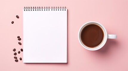 Empty notebook with coffee against a pastel background, AI generative