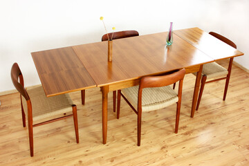A mid century teak dining table with four chairs from the 50s 60s Danish Design Vintage Dining...