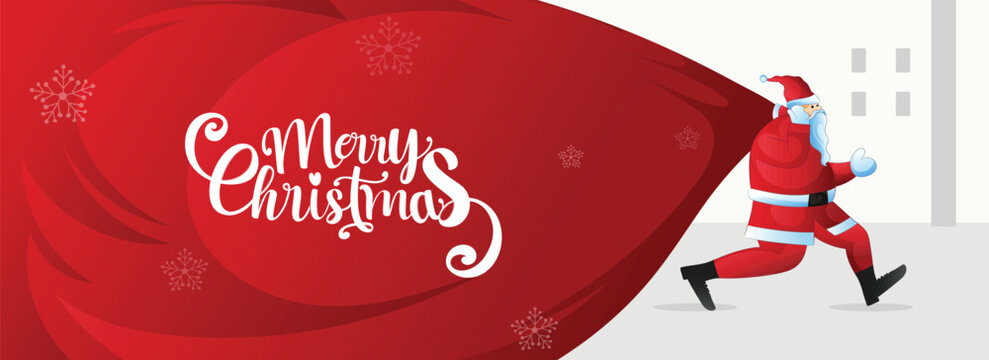 
Merry Christmas website banner vector senta with creative background.
