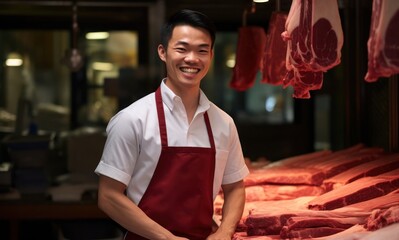 Asian Man Butcher Industry Lifestyle Environment Generative AI