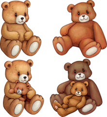 watercolor cute teddy bears hand drawn
