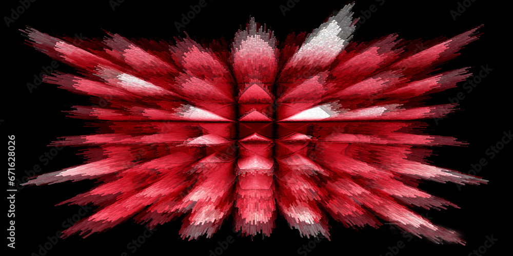 Aufkleber exploding red and white 3d teeth on a plain black background