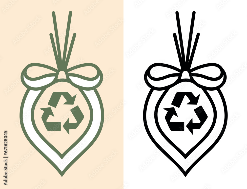 Wall mural Recycling Christmas concept. Eco-friendly Christmas bauble illustration. Recycled, sustainable decorations and biodegradable ornaments for the holiday season. Minimalist outline flat design vector.