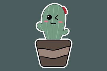 Cute cactus in a pot. Cute cartoon character. Vector illustration